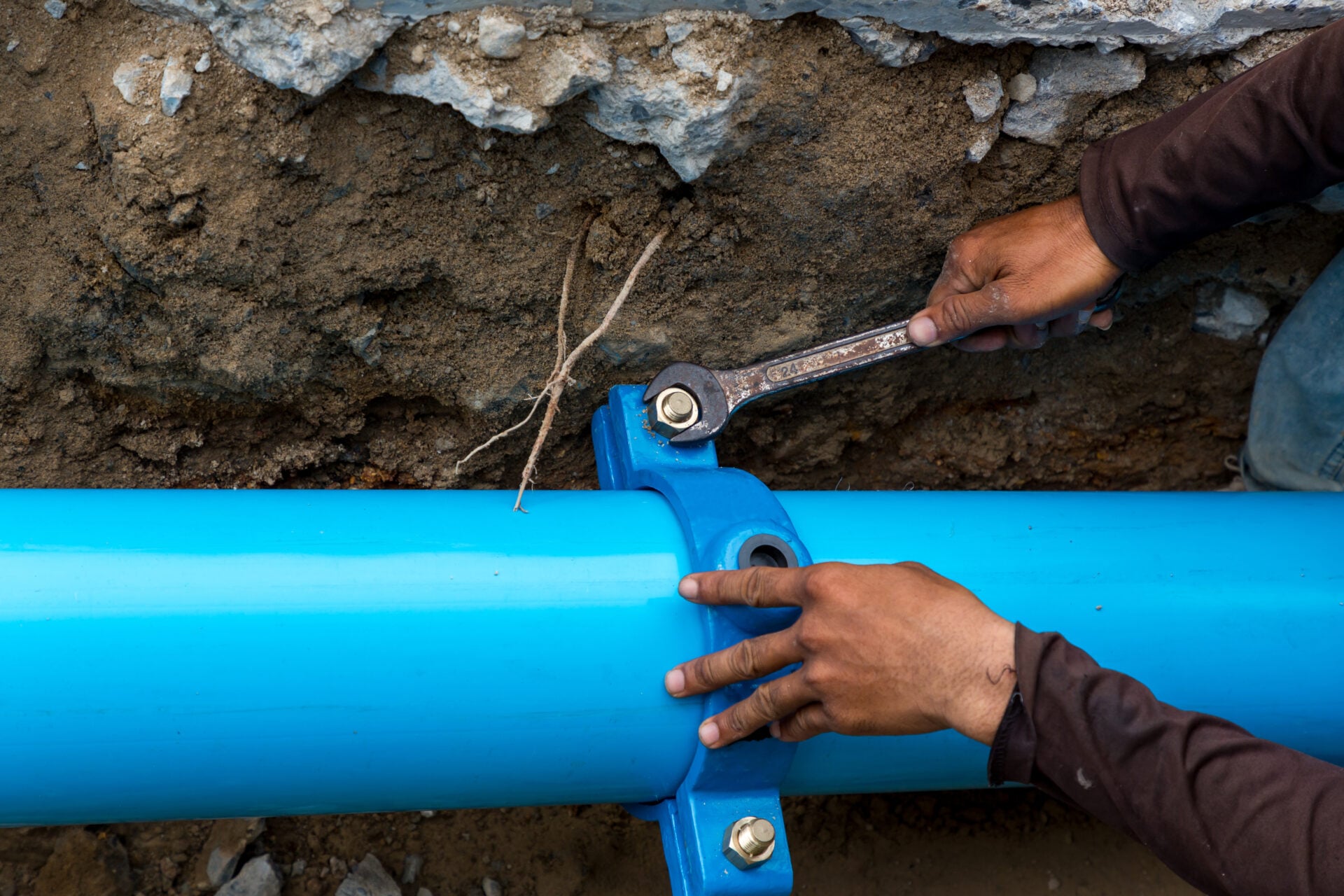 sewer line repair in progress